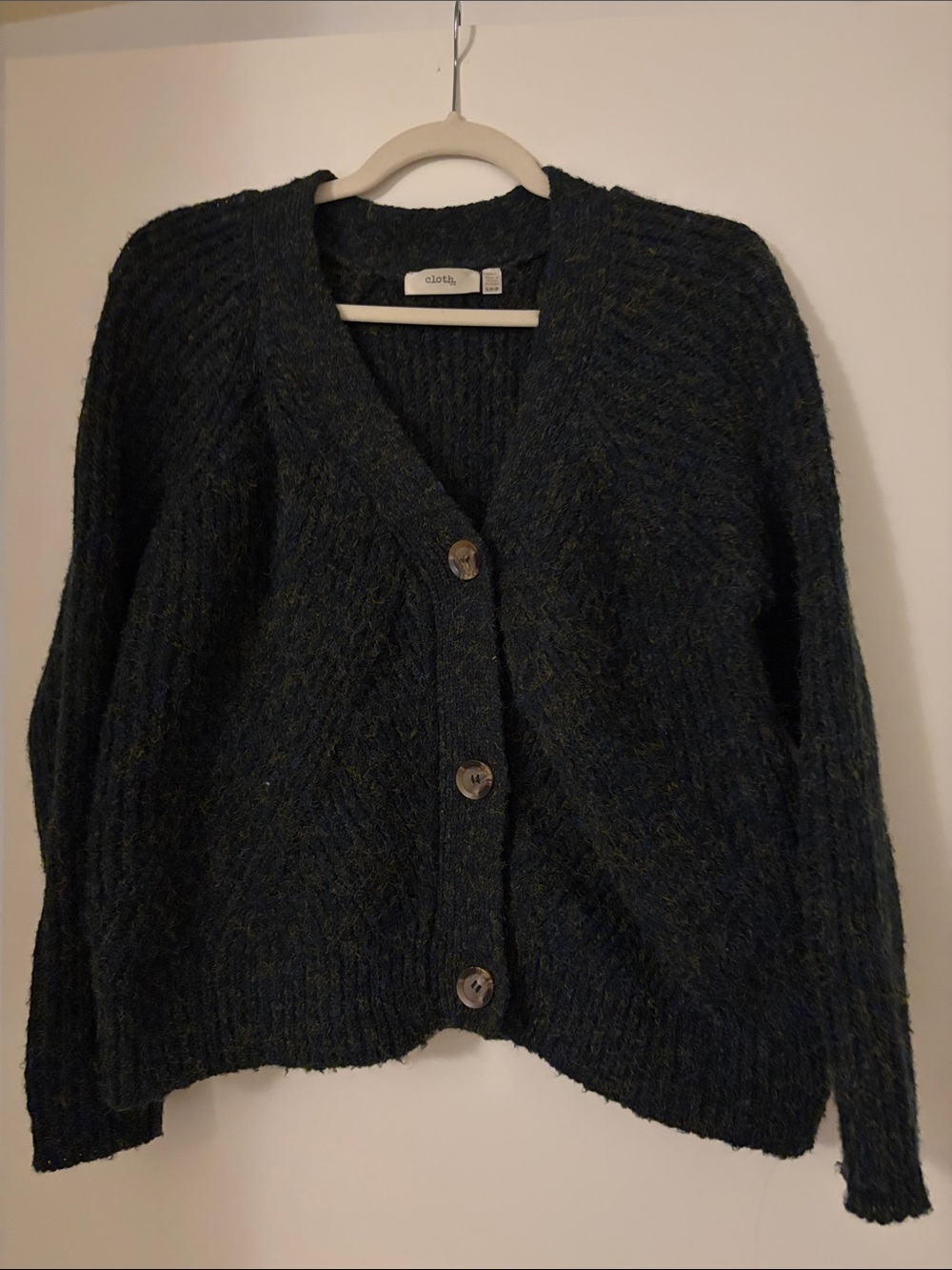Deep Green Textured V‑Neck Button Cardigan